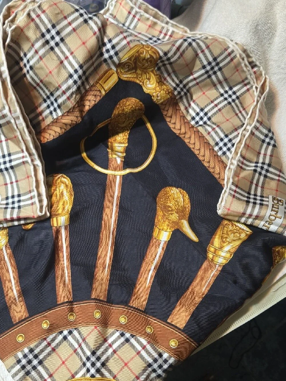 Burberry Black, Beige and Gold Heraldic Medallion Tapestry